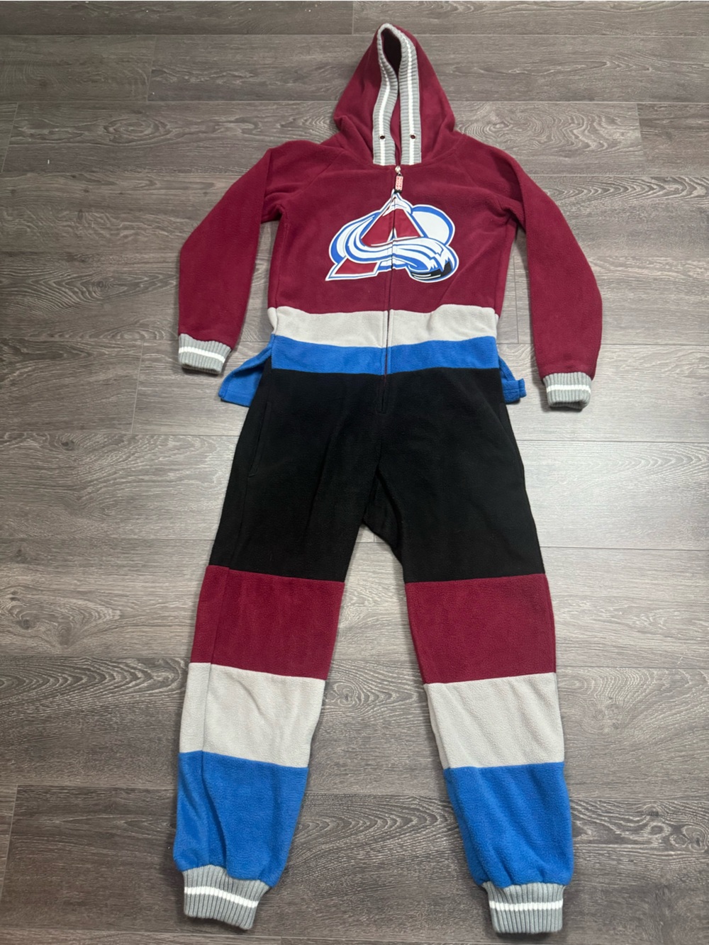 Colorblock Hooded Jumpsuit in Burgundy, Black & Blue